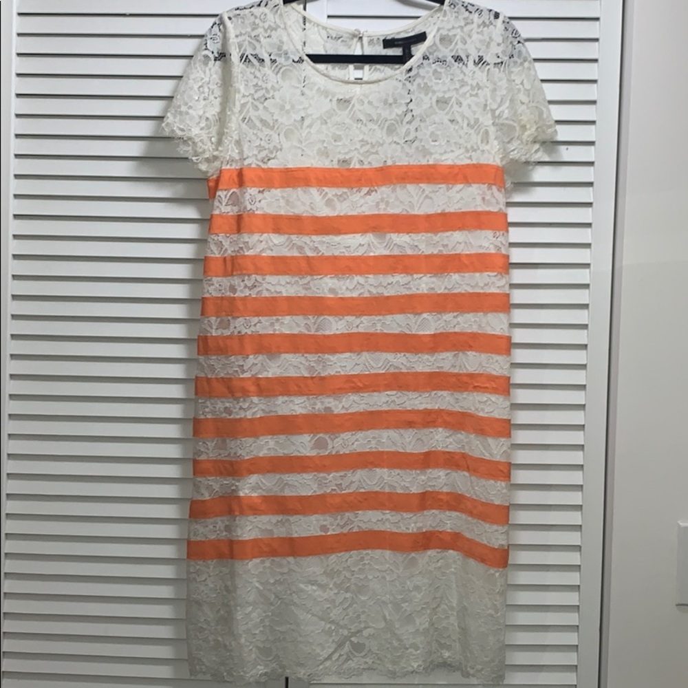 BCBG lace white with orange stripes dress